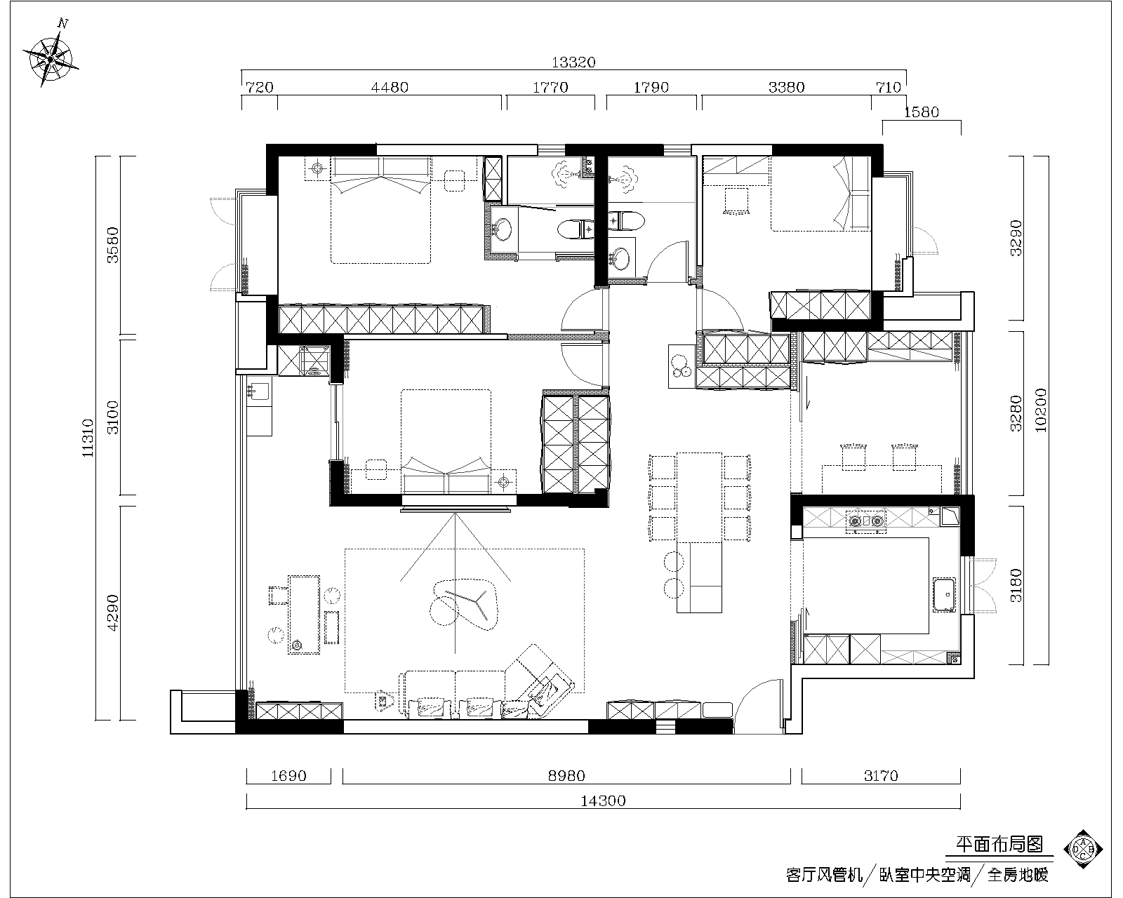 東風映1897160㎡北歐之光四居室 91视频香蕉视频下载案例效果圖-1